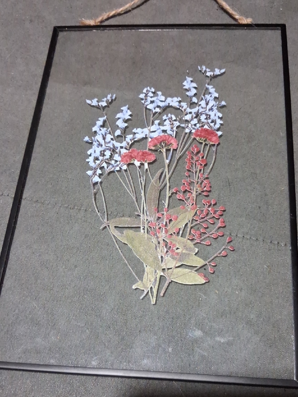 Framed Mixed-Media Pressed Flower Art - Pink & Light Blue Bouquet